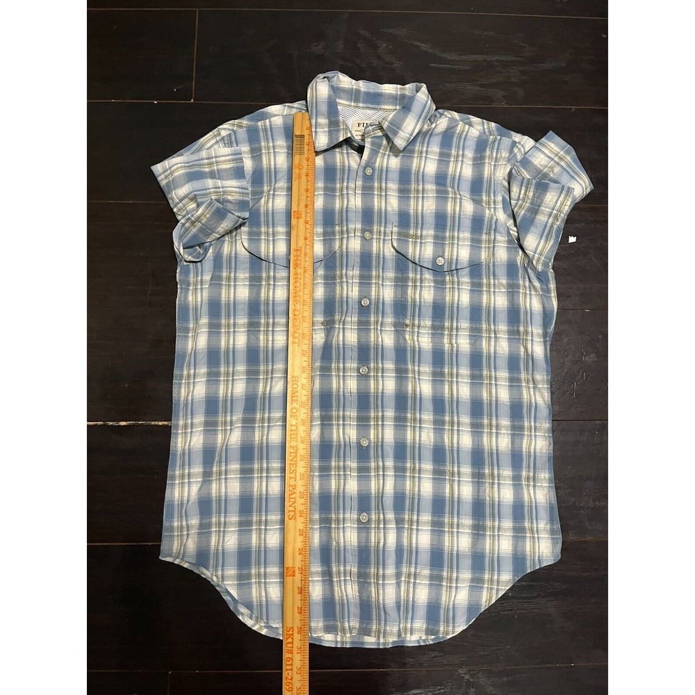 CC Filson Vented Fishing Shirt Mens M Blue Gray White Plaid Hiking Camping Shirt - Picture 4 of 9